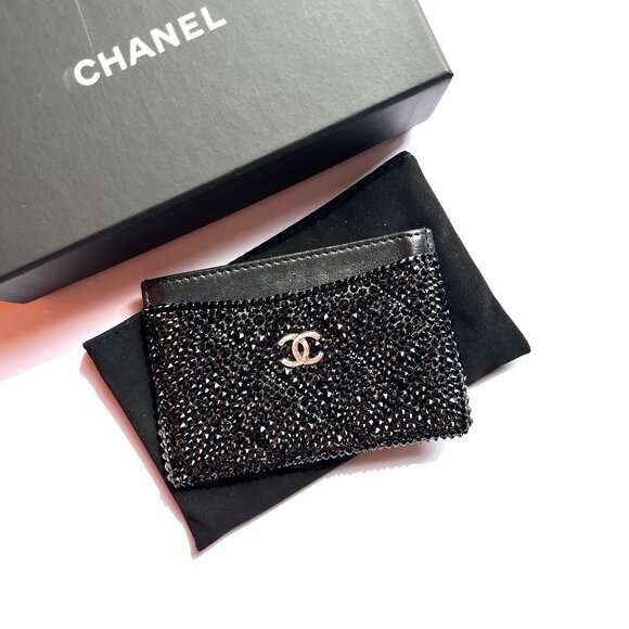 CHANEL Black Swarovski Crystal Leather Card Case Wallet - Picture 15 of 15